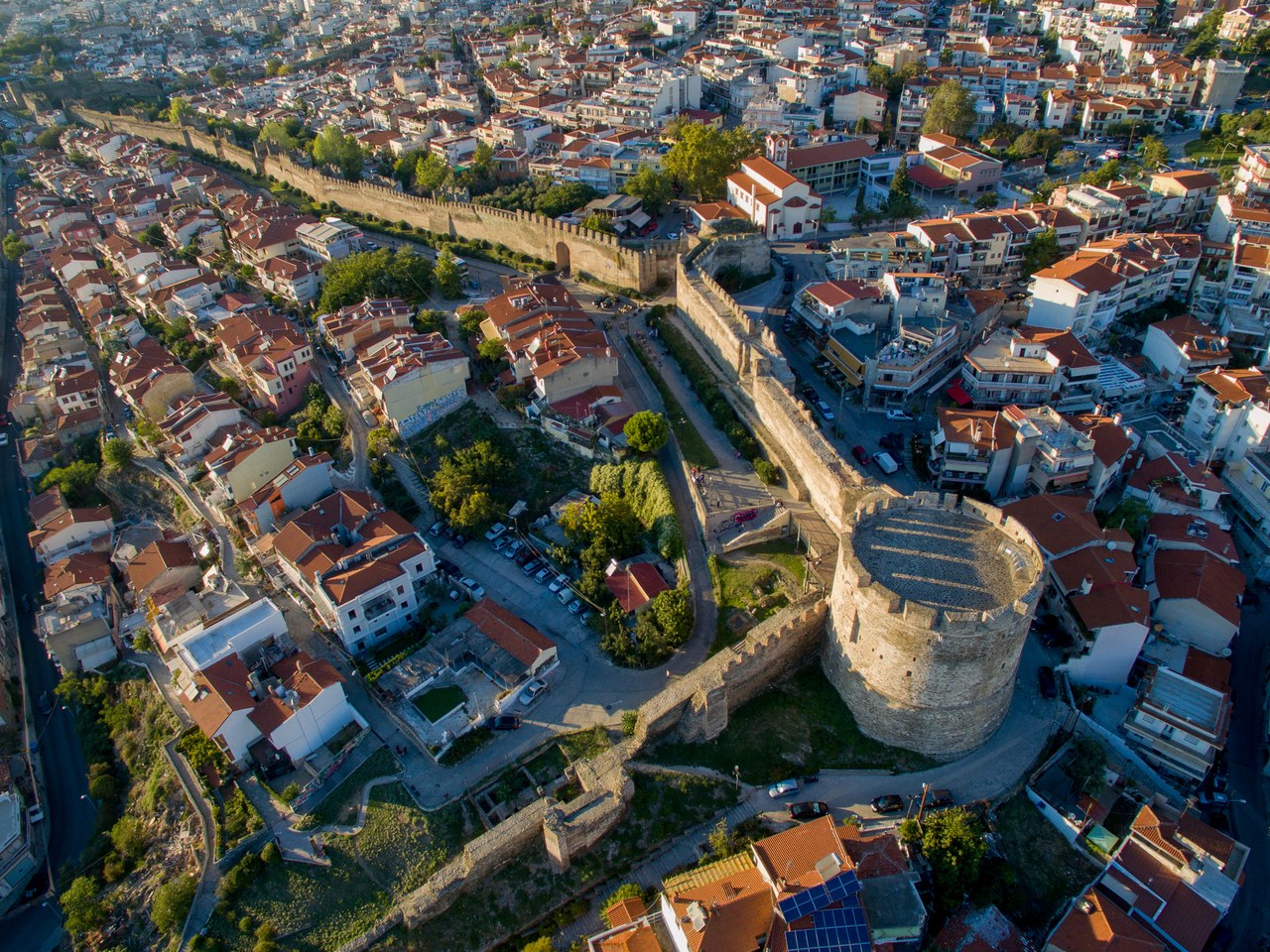 Thessaloniki Upper Town and City Walls from above